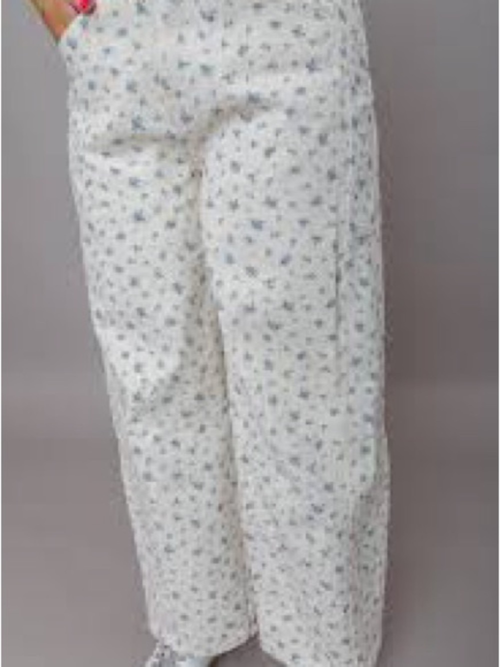 Women’s White Wide-Leg Pants with Blue Floral Print NWT Size SM